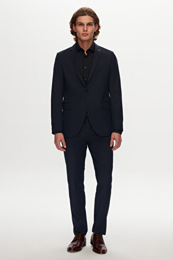 Tween Slim Fit Lacivert Mono Yaka Viskonlu Bi Stretch Takim Elbise
