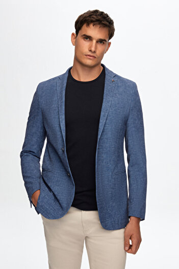 Tween Slim Fit Lacivert Viskon Karışımlı Kumaş Ceket