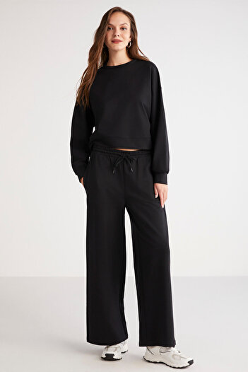 GRIMELANGE Asuna Women's 2-Piece Black Tracksuit Set with Fleece Inside