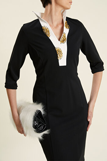 VERDA V-Neck Embroidered Two Colors Dress