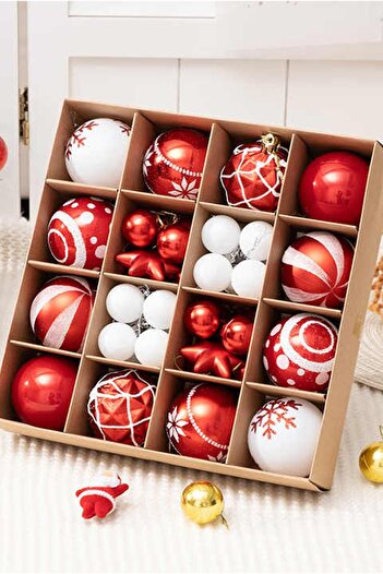 Patladı Gitti Christmas Pine Tree Ornament 42 Pieces Luxury Red White Christmas Ornament