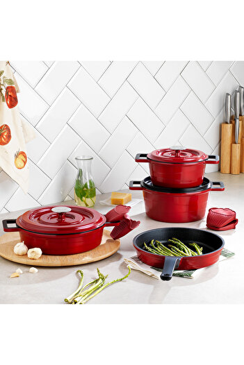 Schafer Pro Cast 7 Piece Red Cast Pot Set