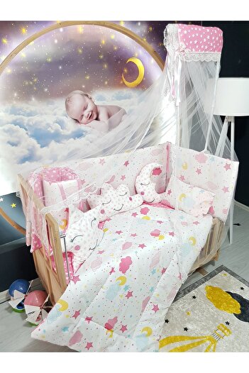 bebek_iklimi 60X120 Baby Sleeping Set - Mosquito Net and Apparatus Included - Moon Cloud Star 151-37