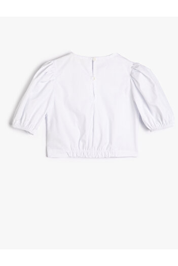 Koton Crop-Bluse, asymmetrischer Schnitt, hinten geknöpft, kurze Ballonärmel, Baumwolle