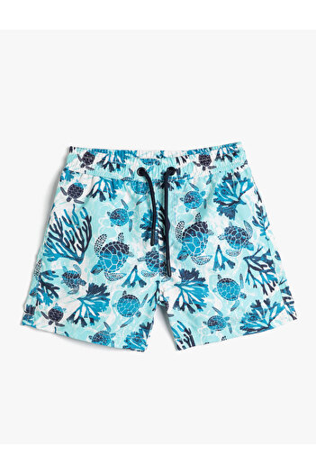 Koton Pantaloni scurți de mare, cu cravată în talie, cu ochiuri țestoase imprimate