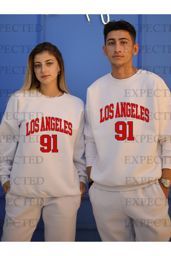 EXPECTED Λευκό Unisex Lover Couple Combination Σετ φόρμας Los Angeles Printed - 2 σετ