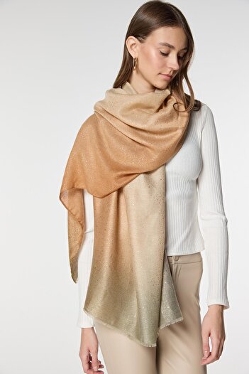 FELLMENS 15079 Batik Patterned Gilded Beige Shawl