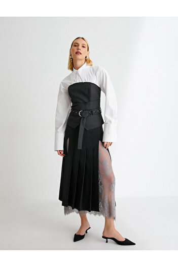 Koton Asymmetrical Trimmed Strapless Blouse - Belt Detail