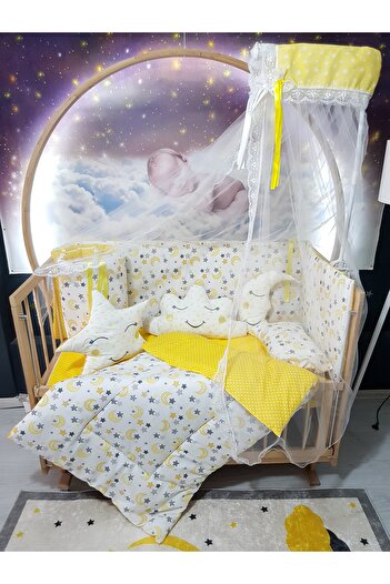 bebek_iklimi 60X120 Baby Sleeping Set - Mosquito Net and Apparatus Included - Crescent Star Patterned 50-23