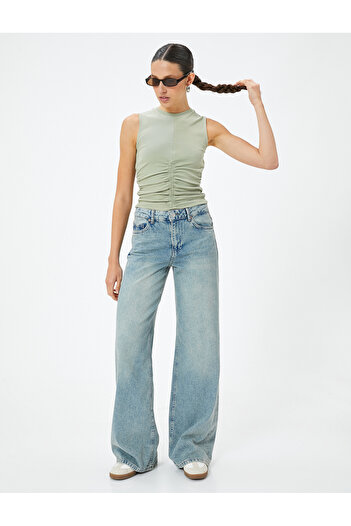 Koton Μπλουζάκι με λαιμόκοψη από βαμβάκι Crop Tank Top