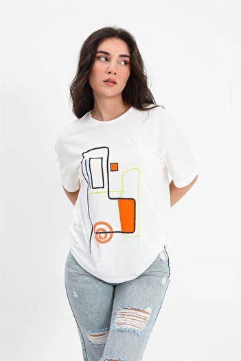 VAPUR TEKSTİL T-shirt Geometric Pattern - Ecru
