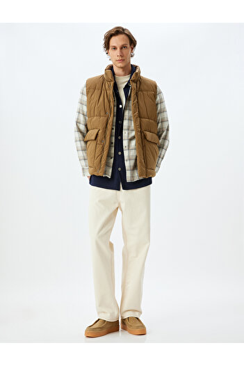 Koton Stand Collar Slim Fit Puffer Vest with Covered Pocket Detail