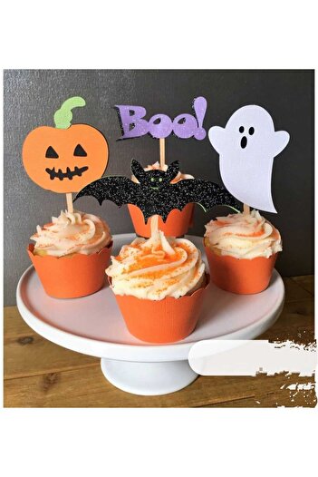 sevvom Cadılar Bayramı Halloween Resimli Kürdanlı 12 Adet Kalın Baskı Kağıdı
