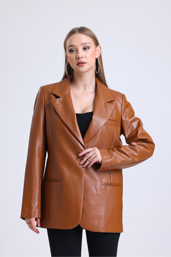 Sense Women's Faux Leather Large Size Leather Jacket| Ckt33280 Tan