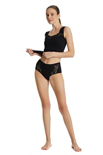 Blackspade 1316 Black Cotton Lace High Waist Panties