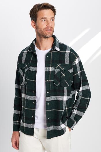 Tudors Men's Relax Fit Relax Cut Lumberjack Double Pocket Button Checked Winter Shirt