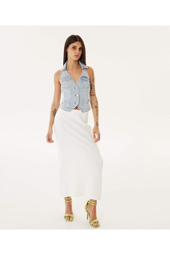 Twist Shirt Collar Jean Vest