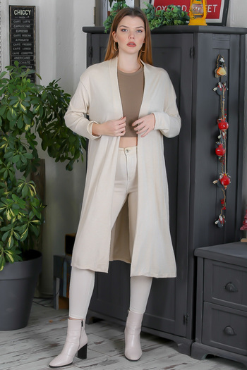 Chiccy Italian Italian Beige Kimono Collar Long Sleeve Non-Closure Casual Knitwear Cardigan