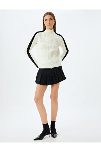 Koton Color Contrast Stand Collar Hair Knit Sweater Long Sleeve