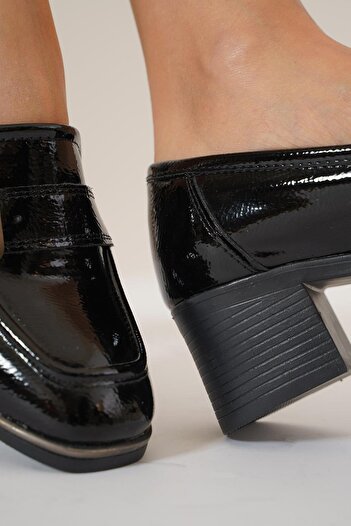 Moda Pie Emmas Ön Tokalı Kadın Loafer Babet Siyah Rugan