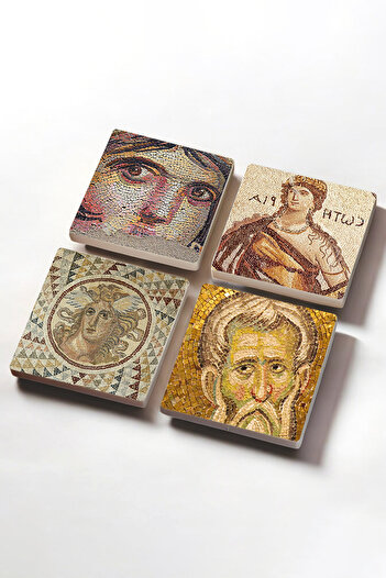 Pinecone Gypsy Girl Mosaic, Soteria Mosaic, Mosaic Series Stone Coasters Set of 4 10x10cm