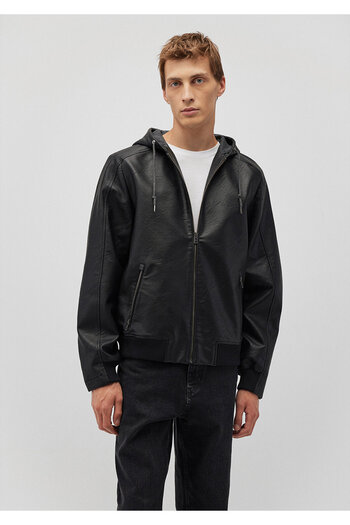 Mavi Hooded Black Faux Leather Jacket Regular Fit / Regular Fit 0110437 -900