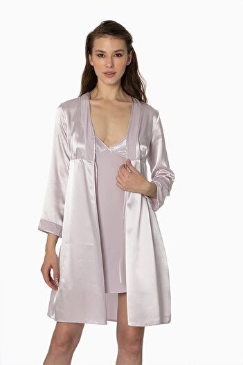 Pierre Cardin Kadife Saten Kadın Gecelik Ve Sabahlık Takımı - 4040 Viola