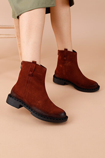 Getcho Bestra Women's Burgundy Genuine Suede Leather Boots