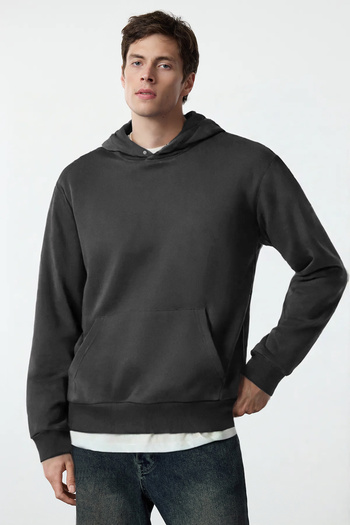 Trendyol Collection Anthracite Oversize/Wide Cut Snap Detailed Basic Hooded Sweatshirt Tmnaw25Sw00109