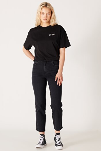 WRANGLER Wild West Regular Fit High Waist Straight Leg Women's Black Cotton Stretchy Jean Denim Jeans