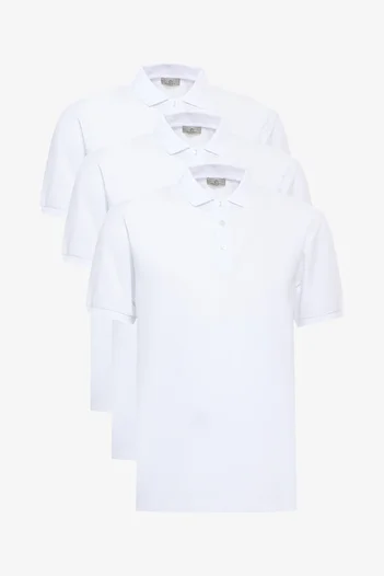George Henry Pack of 3 Non-Shrinkable Cotton Fabric Slim Fit Men's White Uncurlable Polo Collar T-Shirts