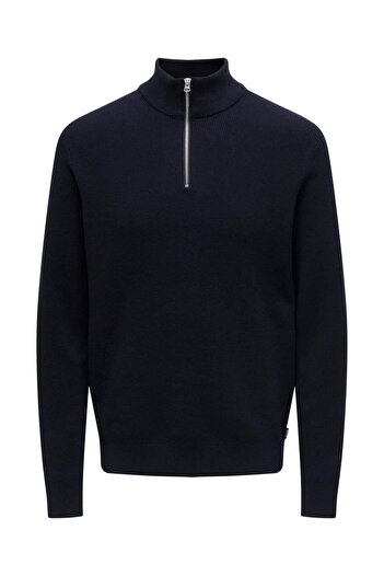 Only & Sons Onsphil Reg 12 Struc Yarım Fermuarlı Örgü Noos 22023210 Koyu Lacivert