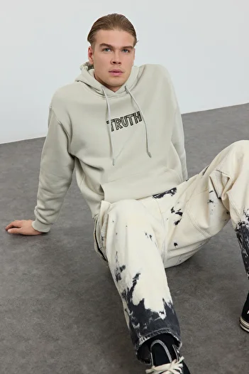 Trendyol Collection Φούτερ Fleece με Κεντητό Υπερμεγέθη με κουκούλα - TMNAW25sw00079