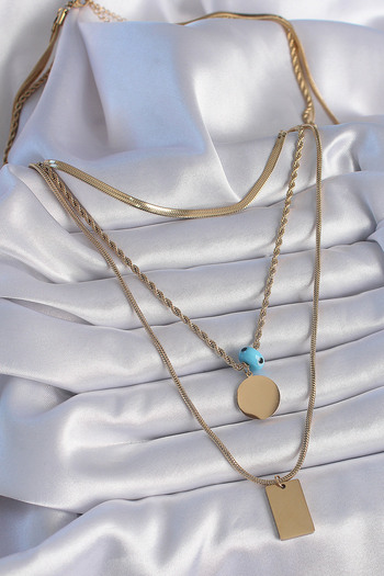 Moka Shopin Mokashopin 316L Steel Gold Color 3-Piece Chain Model Plate Figure Women's Necklace