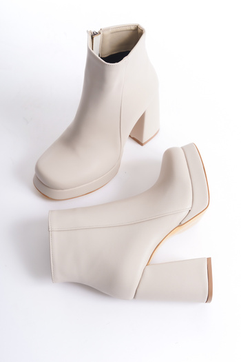 Shoesers Γυναικείες μπότες με τακούνι πλατφόρμας με φερμουάρ σε μπεζ χρώμα