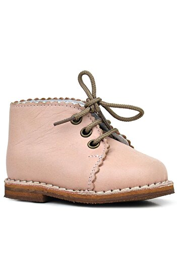 Rakerplus Handmade Genuine Leather Powder Pink Lace-Up Baby Girl Boots