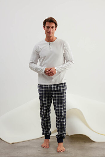Syah Erkek Pamuklu Patlı Uzun Kollu Pijama Üstü