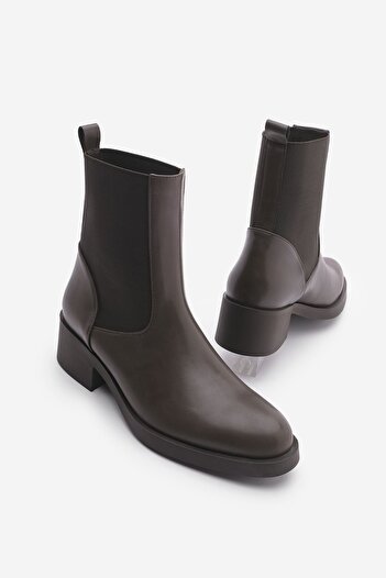 Marjin Women's Elastic Side Strap Heeled Casual Boots Tunles Brown