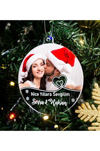 SEVGİLAMBASI 3 Pieces of Photo Christmas Tree Ornaments - Illustrated Pine Tree Gift Decoration