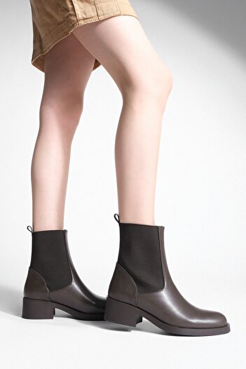 Marjin Women's Elastic Side Strap Heeled Casual Boots Tunles Brown