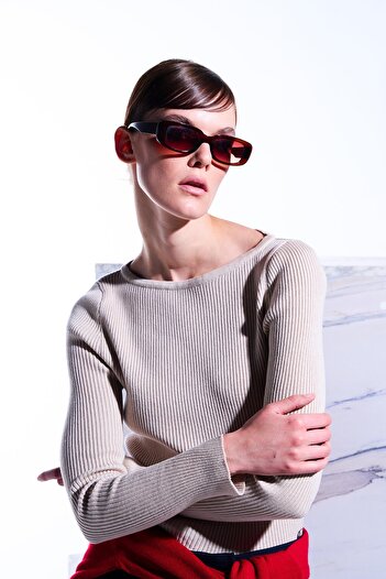SHERIN Beige Long Sleeve Ribbed Sweater