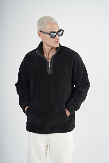 king brich Unisex βελούδινο καγκουρό μεγάλου μεγέθους - με μισό φερμουάρ και τσέπη