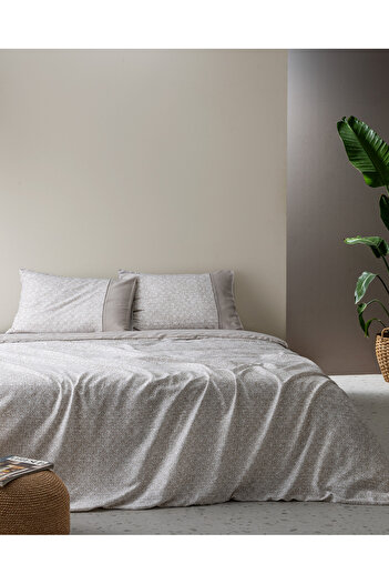 Madame Coco Astrid Madame Coco Crep Printed Double Duvet Cover Set - Beige 100% Cotton