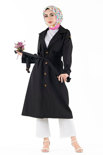 Sevitli Pocket Detailed Trench Coat-black