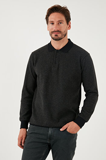 Buratti Cotton Regular Fit Buttoned Polo Collar Sweater Men's Sweater456211