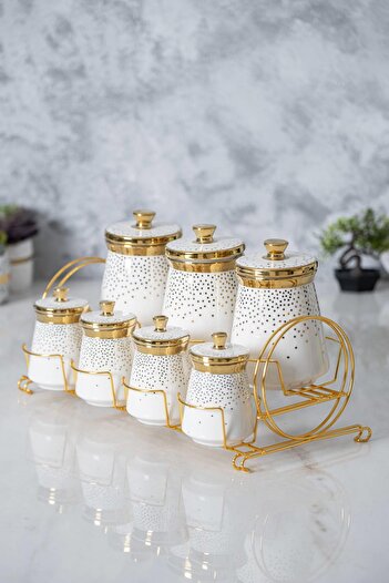 ACAR Fleur 8 Piece Porcelain Spice Set - Gold