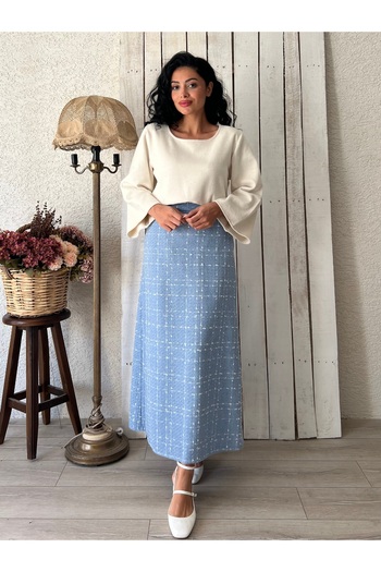 KÜÇÜĞÜM BUTİK Fusta lungă din tweed Baby Blue