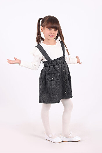 Pollito Girl's Glittery Salopet Suspender Skirt Frilly Sweater 2-Piece Set