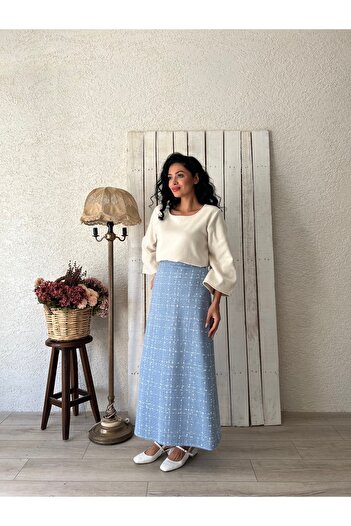 KÜÇÜĞÜM BUTİK Fusta lungă din tweed Baby Blue