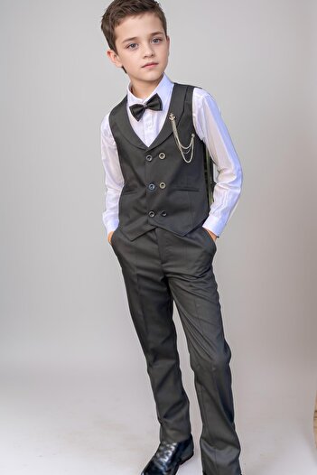 Riccotarz Boy's Pocket Vest Shawl Collar Black Suit